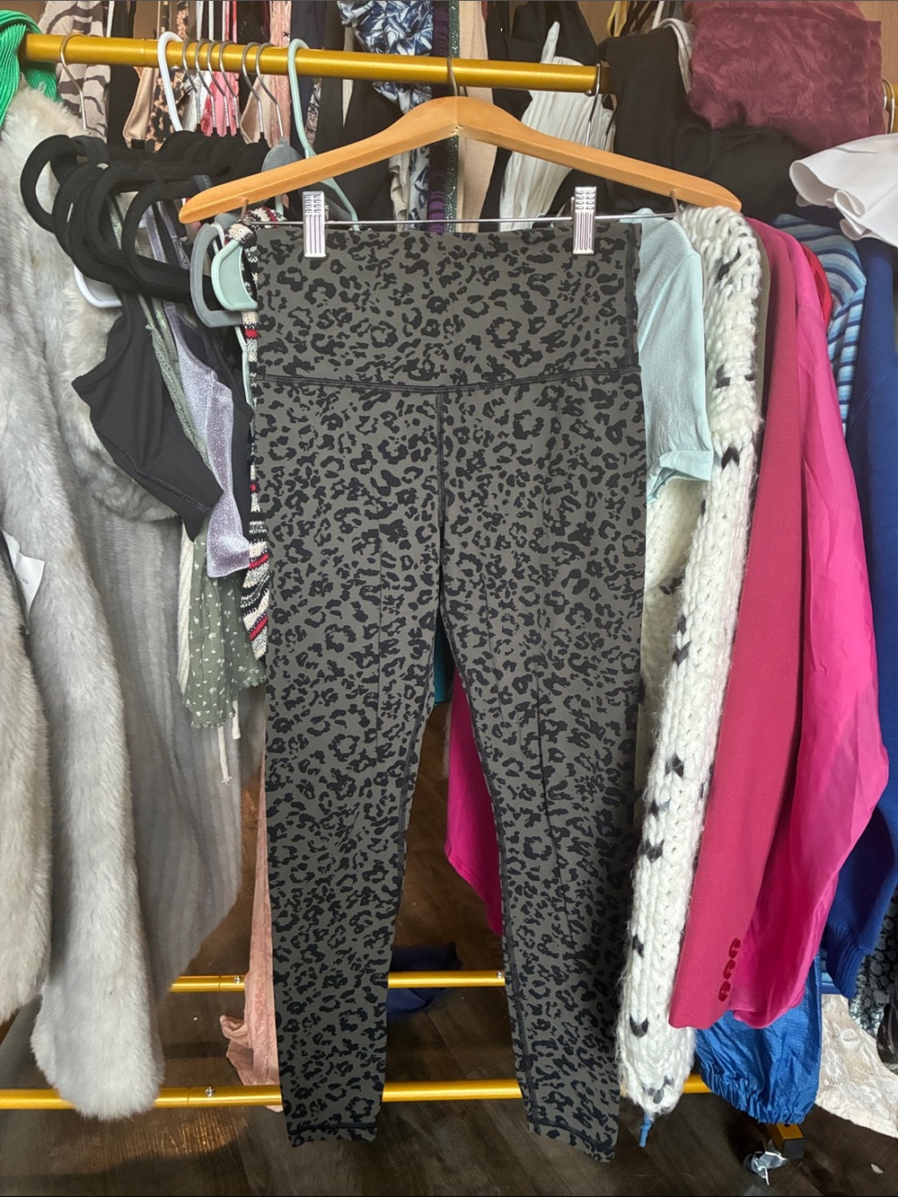 Athleta Gray Leopard Print High-Rise Leggings